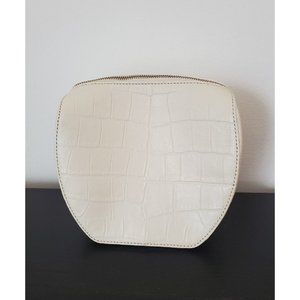 Staud Off White Croc Embossed Leather Clutch Bag Pouch
